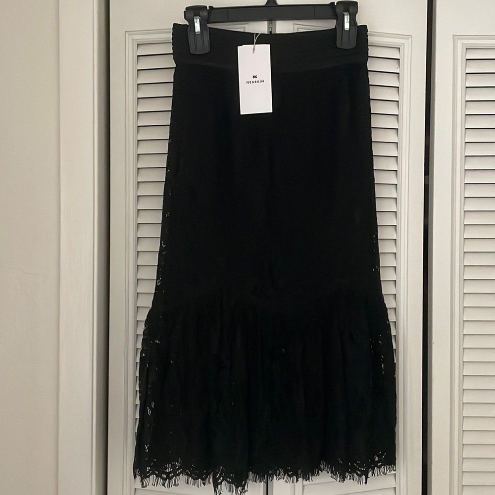 Nearkin double layer long black lace skirt  new with tag